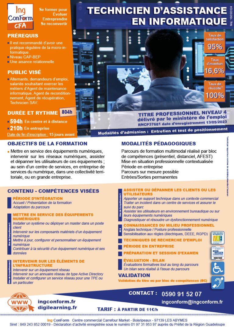 Technicien d'Assistance en Informatique - Formation Guadeloupe