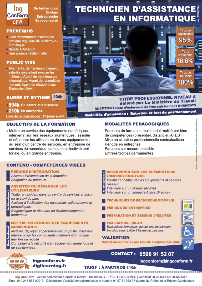 technicien d'Assistance en informatique - Fiche technique